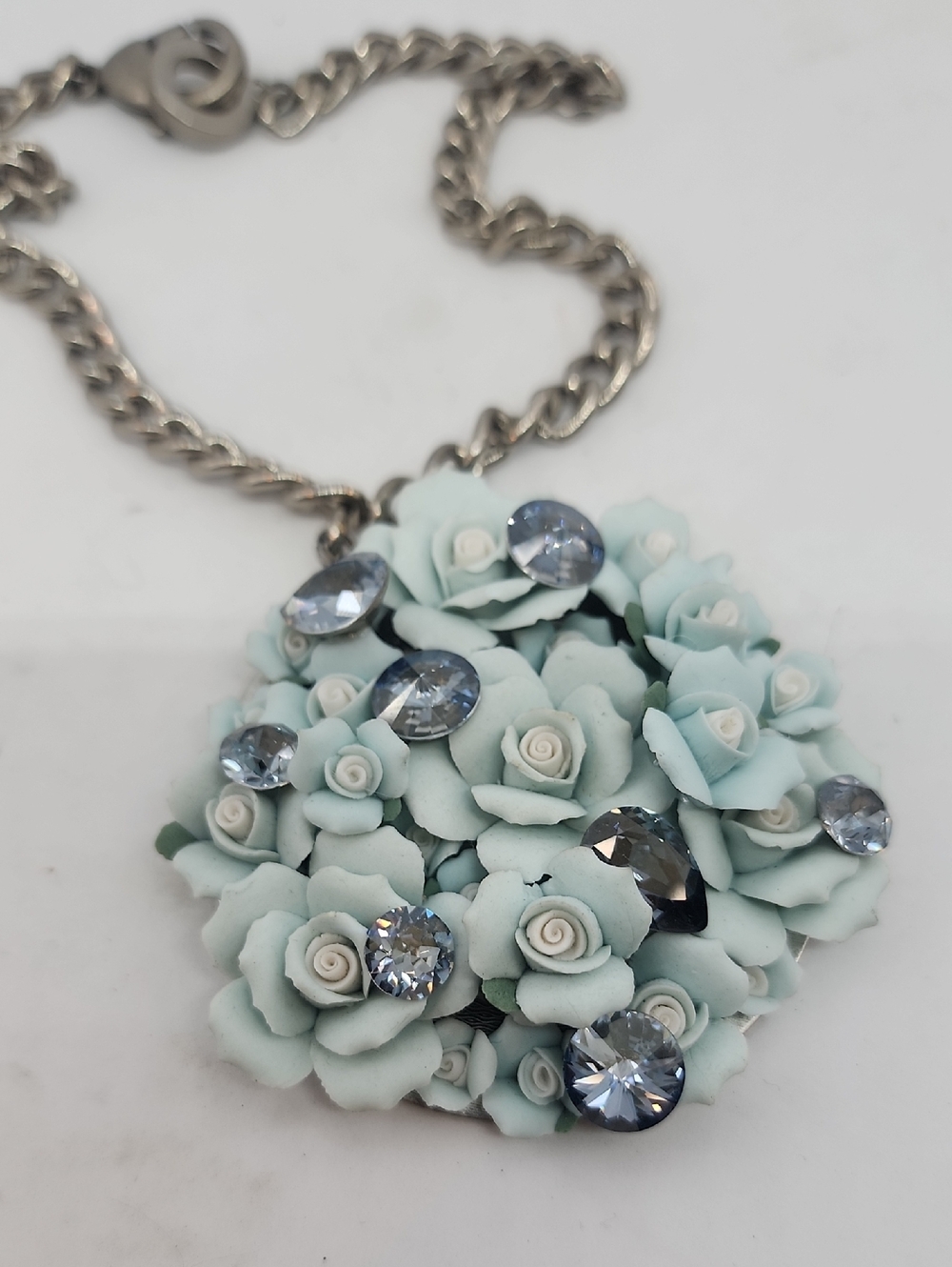 Gasoline Glamour Lady sings the blues Swarovski Rose MEDALLION Necklace